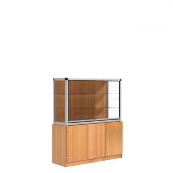 Vitrine, mit Unterschrank, 180 cm hoch, 150x50 cm (B/T), Holzrückwand, 